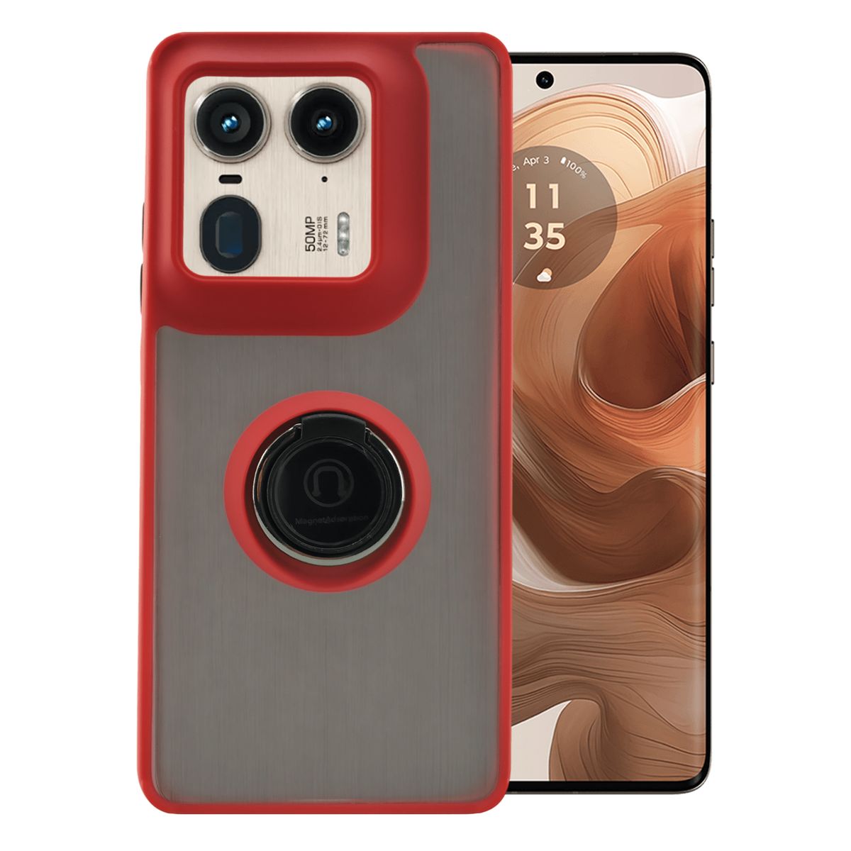 GENERICO - Funda Estuche Mate Con Anillo Compatible Motorola Edge 50 Ultra Rojo