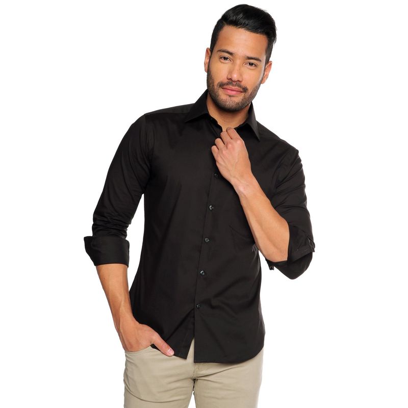 LOS CABALLEROS - Camisa Los Caballeros negra con spandex slim fit