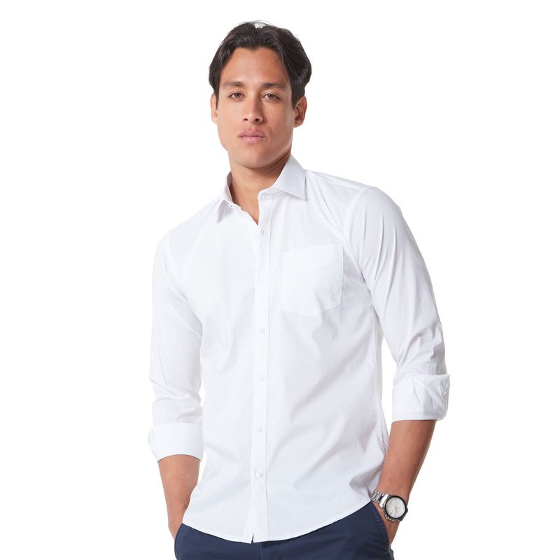 LOS CABALLEROS - Camisa Los Caballeros blanca con spandex slim fit