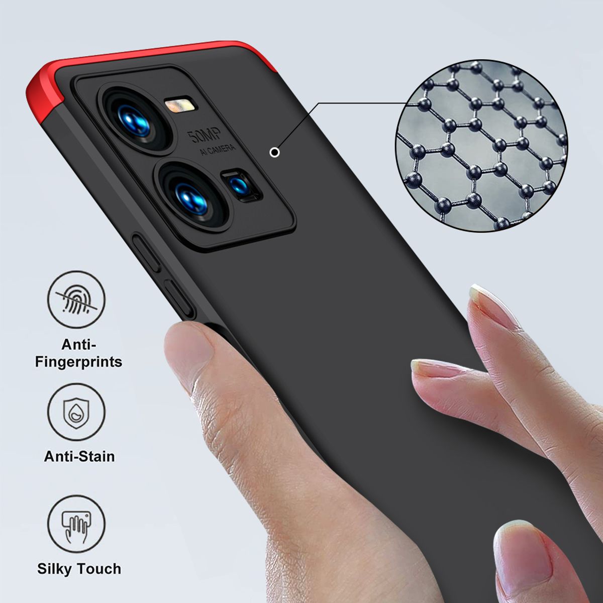 GENERICO - Funda Carcasa Estuche Protector Para Vivo Y35 Negro con Rojo
