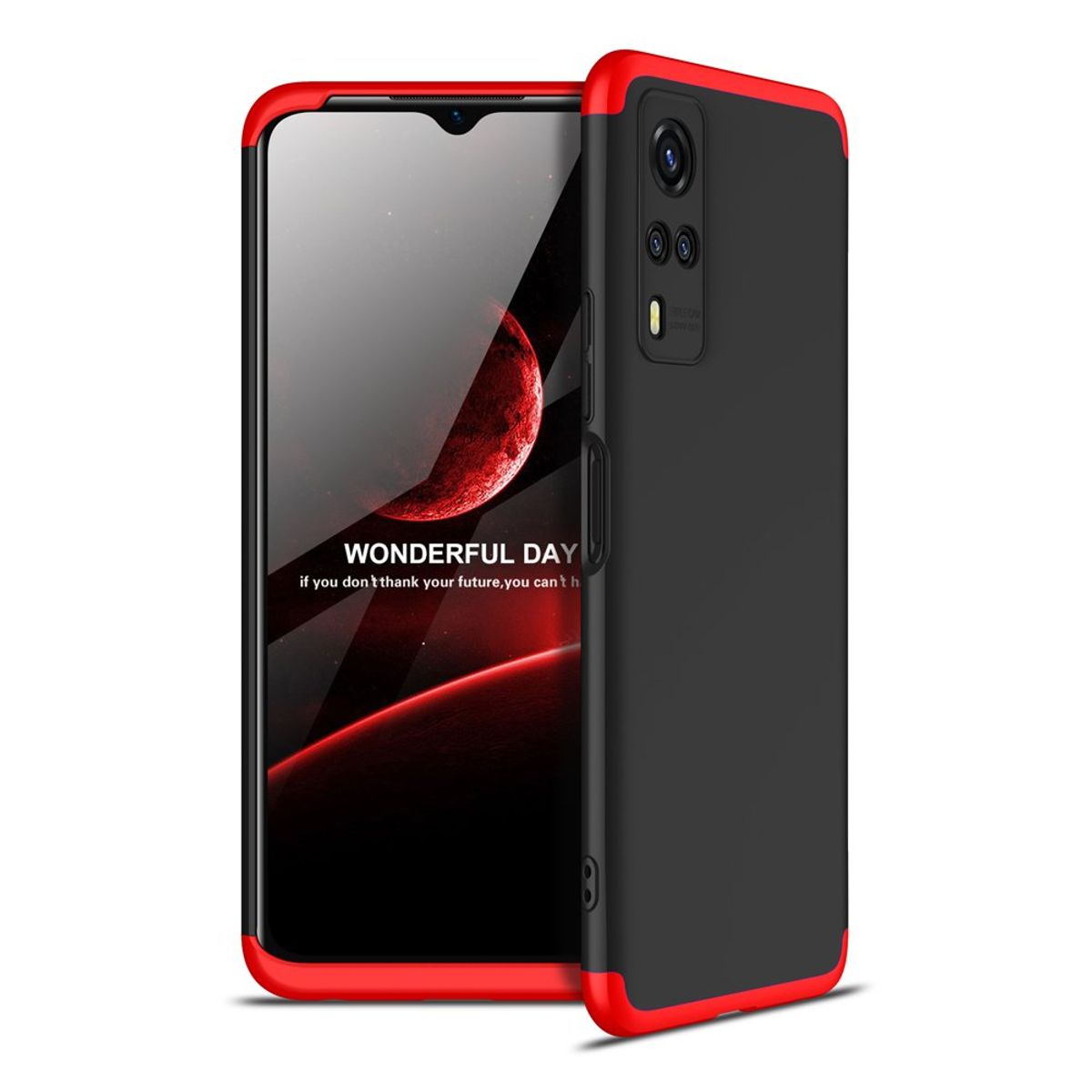 GENERICO - Funda Carcasa Estuche Protector Para Vivo Y51 Negro con Rojo