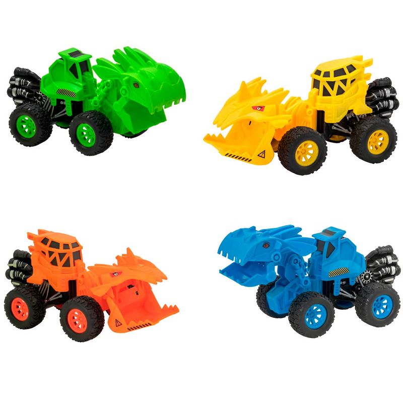 GENERICO - Carros Camiones Excavadora Dinosaurios Arrastre X 4 Unidades
