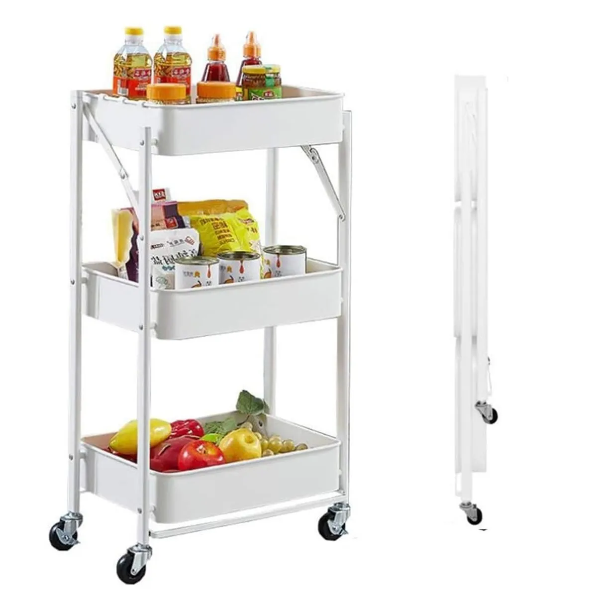 GENERAL - Organizador Carro Con Ruedas Plegable 3 Niveles Multiuso Blanco