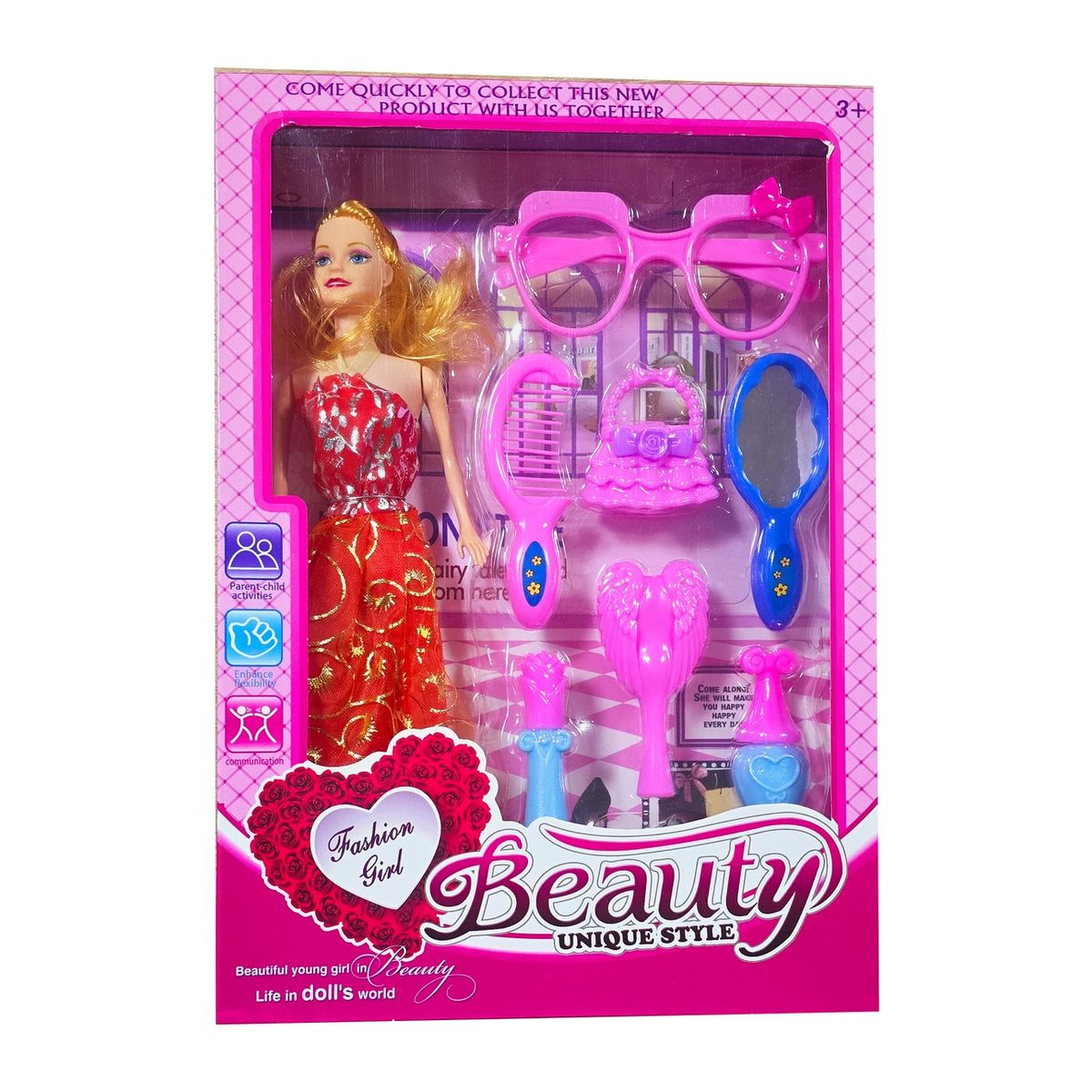 GENERICO - Muñeca Vestido Accesorios Gafas Moda Espejo Juguete Niñas