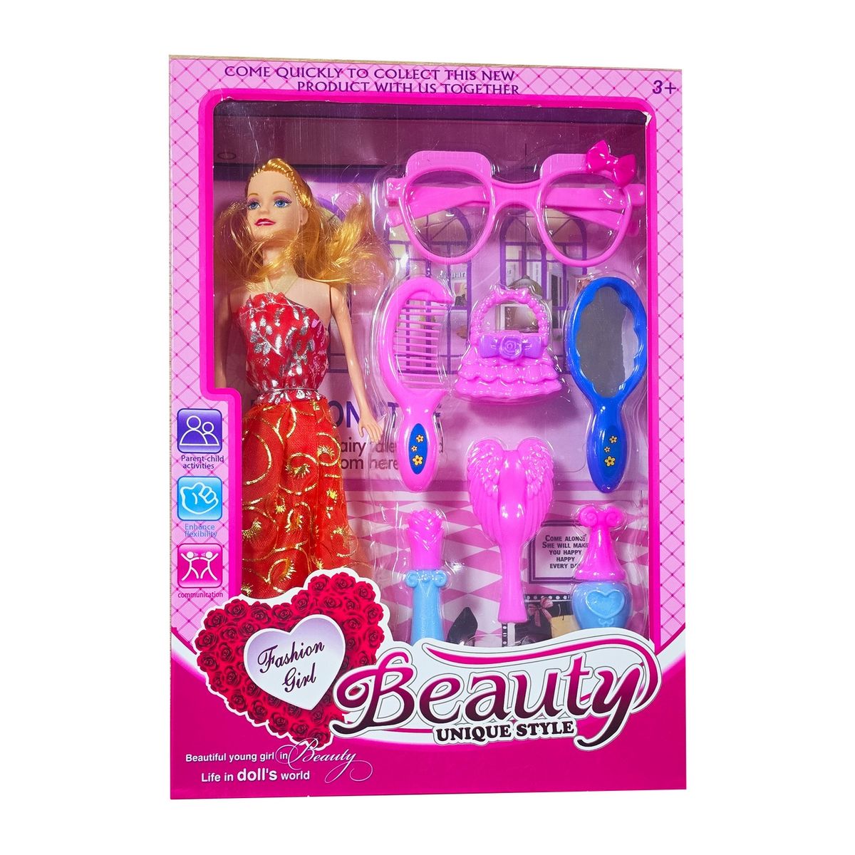 GENERICO - Muñeca Vestido Accesorios Gafas Moda Espejo Juguete Niñas