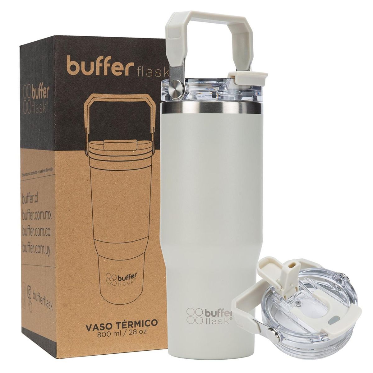 BUFFER FLASK - Termo Botella Termica Con Mango Buffer Acero Inoxidable - Blanco