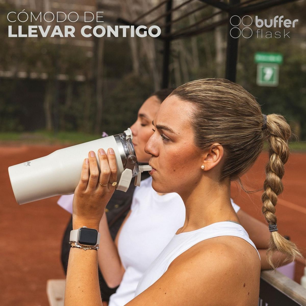 BUFFER FLASK - Termo Botella Termica Con Mango Buffer Acero Inoxidable - Blanco