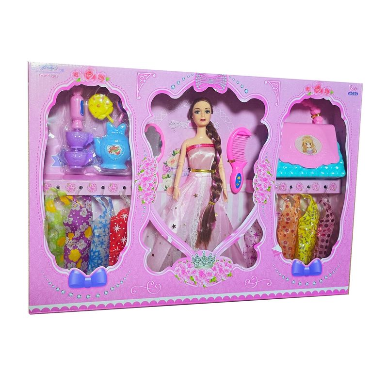 GENERICO - Muñeca Vestidos Accesorios Espejo Peine Bolso Juguete Niñas