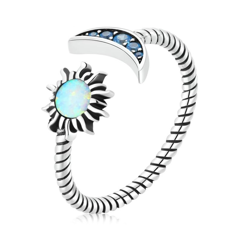 ALHAJAS - Anillo Ajustable Para Mujer Sol Luna Fabricado En Plata 925