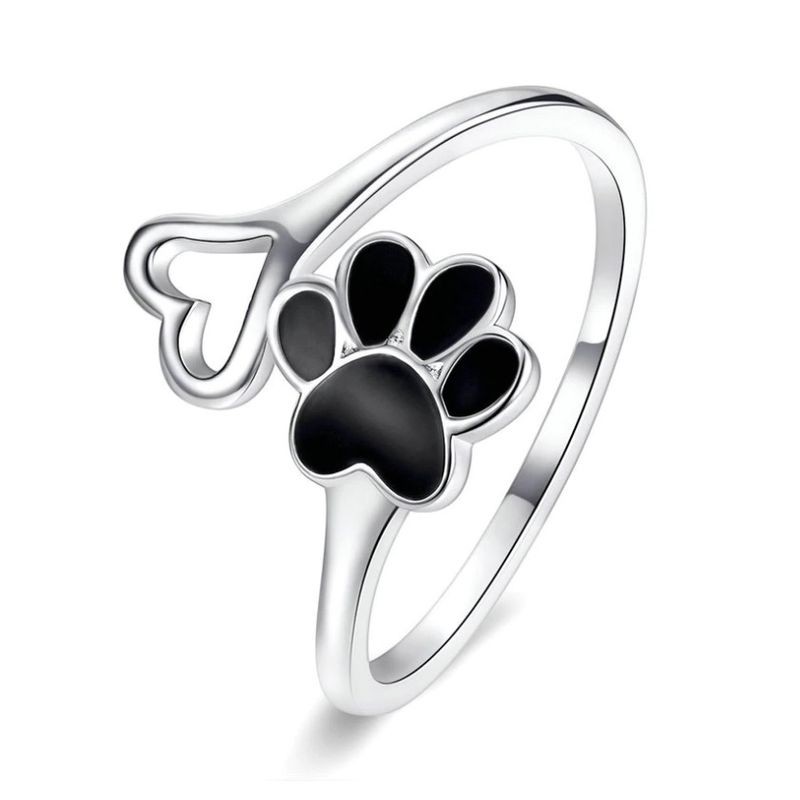 ALHAJAS - Anillo Ajustable Para Mujer Huella Perro Gato Corazón En Plata 925