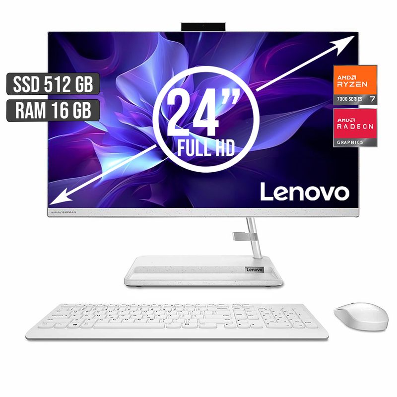 LENOVO - TODO EN UNO LENOVO AMD RYZEN 7-7730U SSD 512GB RAM 16GB LED 24 FULL HD