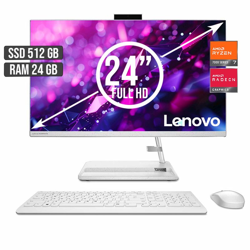 LENOVO - TODO EN UNO LENOVO AMD RYZEN 7-7730U SSD 512GB RAM 24GB LED 24 FULL HD