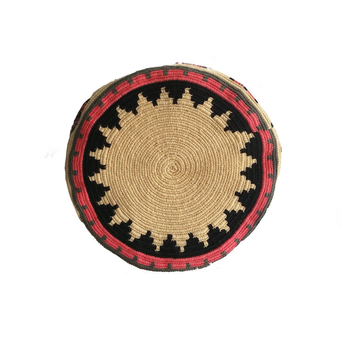 TEJIDO SAGRADO - Bolso tejido a mano en hilo gris y magenta decorado con cristales_.