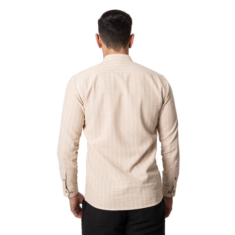 LOS CABALLEROS - Camisa Los Caballeros Cuello Neru en Lino Camel