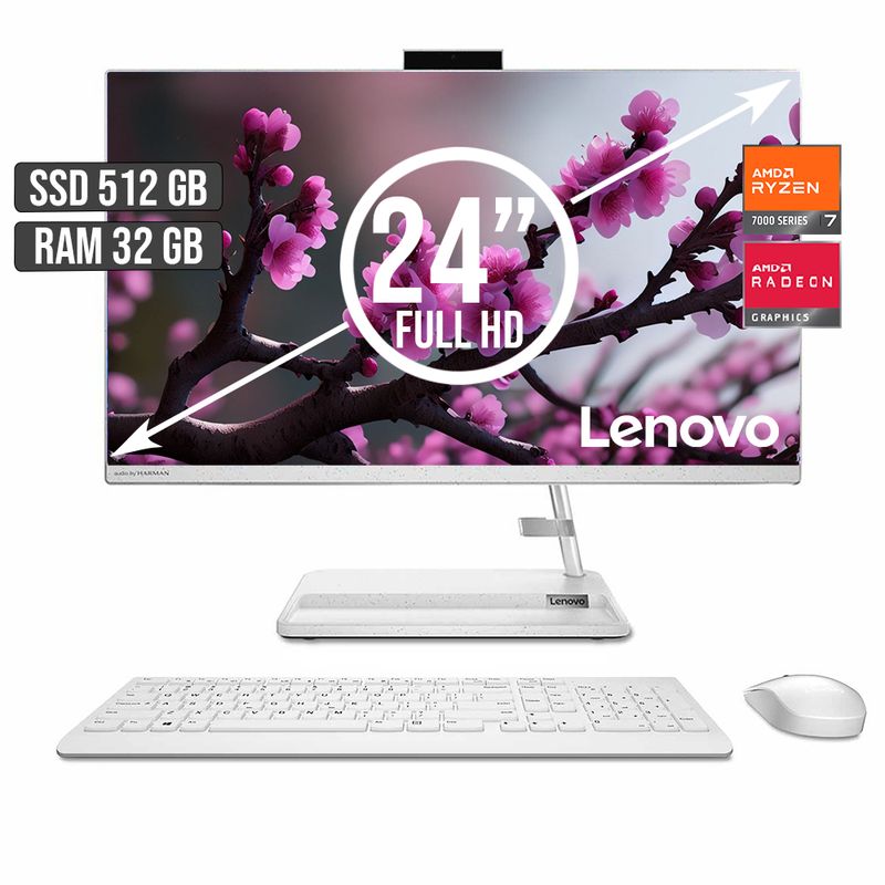 LENOVO - TODO EN UNO LENOVO AMD RYZEN 7-7730U SSD 512GB RAM 32GB LED 24 FULL HD