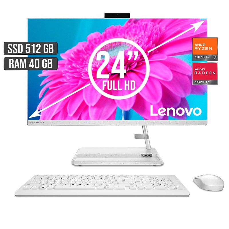 LENOVO - TODO EN UNO LENOVO AMD RYZEN 7-7730U SSD 512GB RAM 40GB LED 24 FULL HD