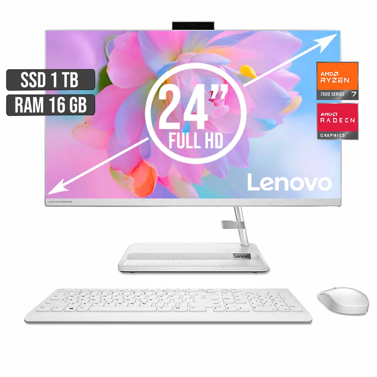 LENOVO - TODO EN UNO LENOVO AMD RYZEN 7-7730U SSD 1TB RAM 16GB LED 24 FULL HD