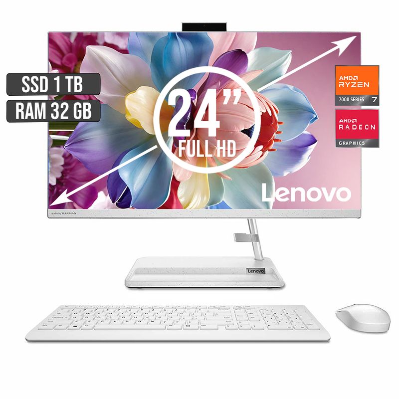 LENOVO - TODO EN UNO LENOVO AMD RYZEN 7-7730U SSD 1TB RAM 32GB LED 24 FULL HD