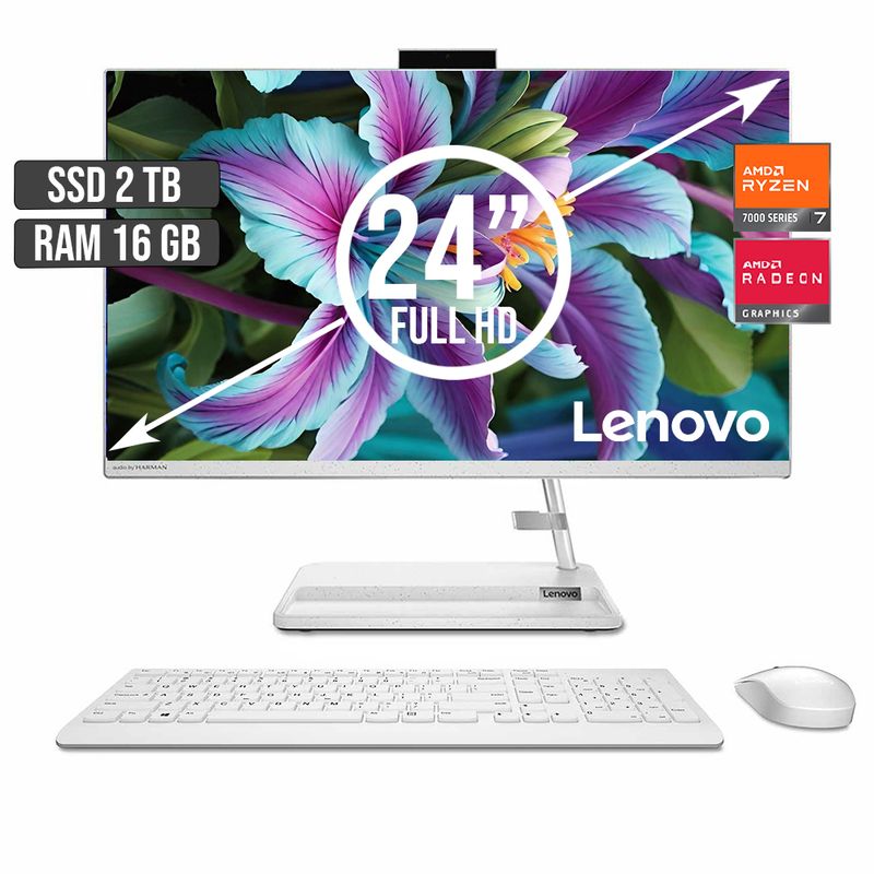 LENOVO - TODO EN UNO LENOVO AMD RYZEN 7-7730U SSD 2TB RAM 16GB LED 24 FULL HD