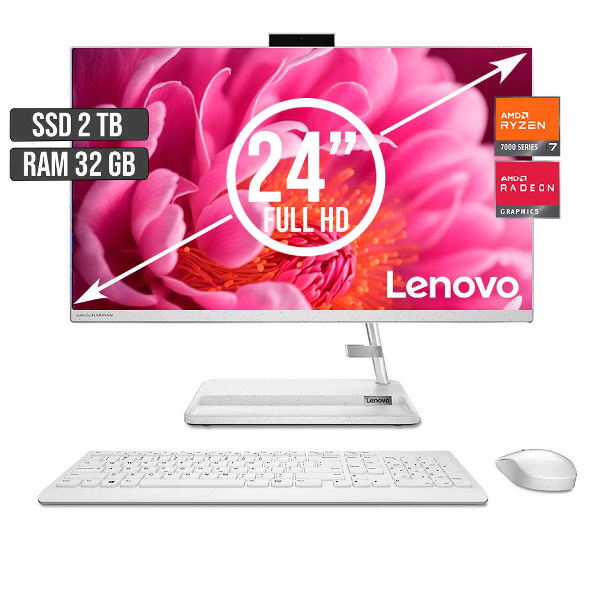 Lenovo - TODO EN UNO LENOVO AMD RYZEN 7-7730U SSD 2TB RAM 32GB LED 24 FULL HD