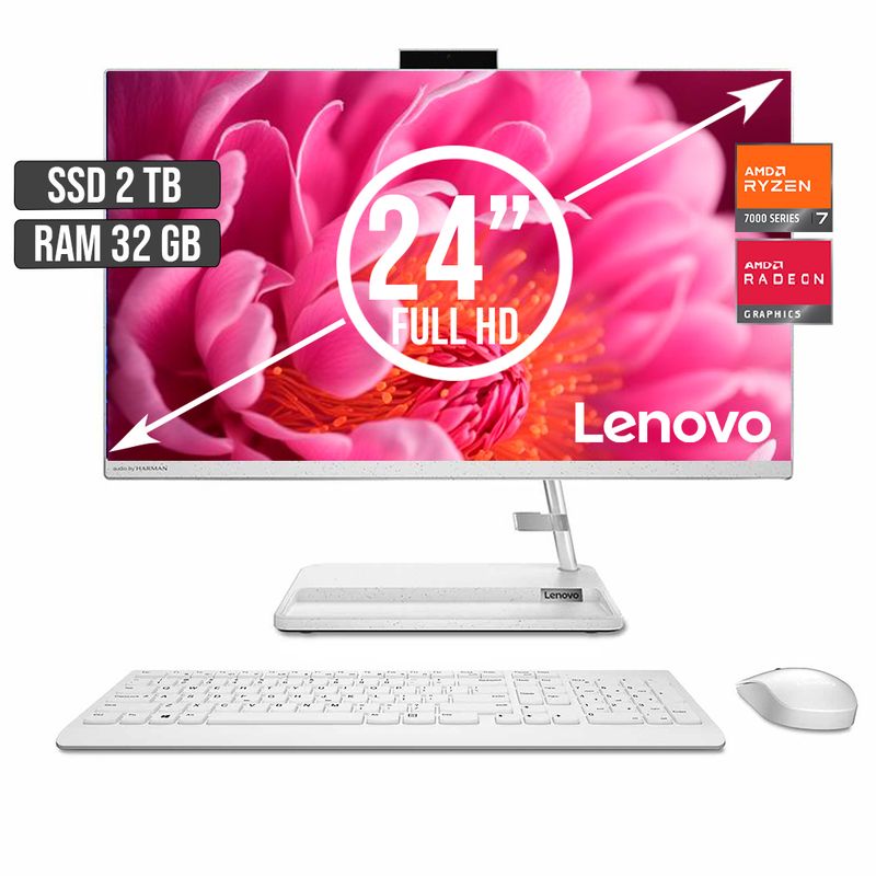 LENOVO - TODO EN UNO LENOVO AMD RYZEN 7-7730U SSD 2TB RAM 32GB LED 24 FULL HD