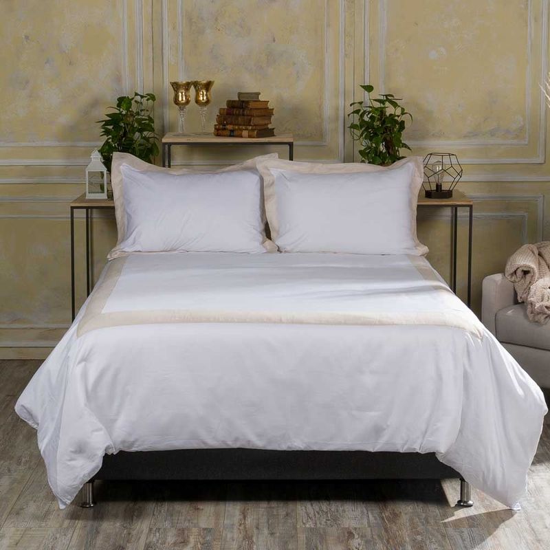 DISTRIHOGAR - Cover Duvet 400 hilos Lino Burdeos Blanco Semidoble