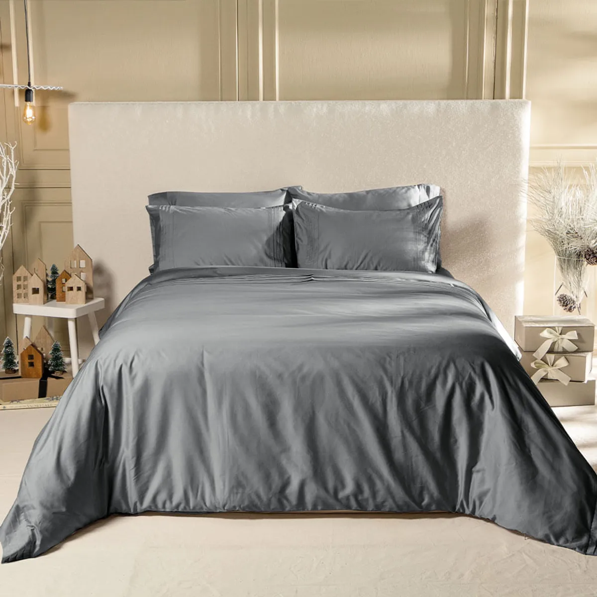 DISTRIHOGAR - Cover Duvet 400 hilos 100% Algodón Cairo Gris Sencillo