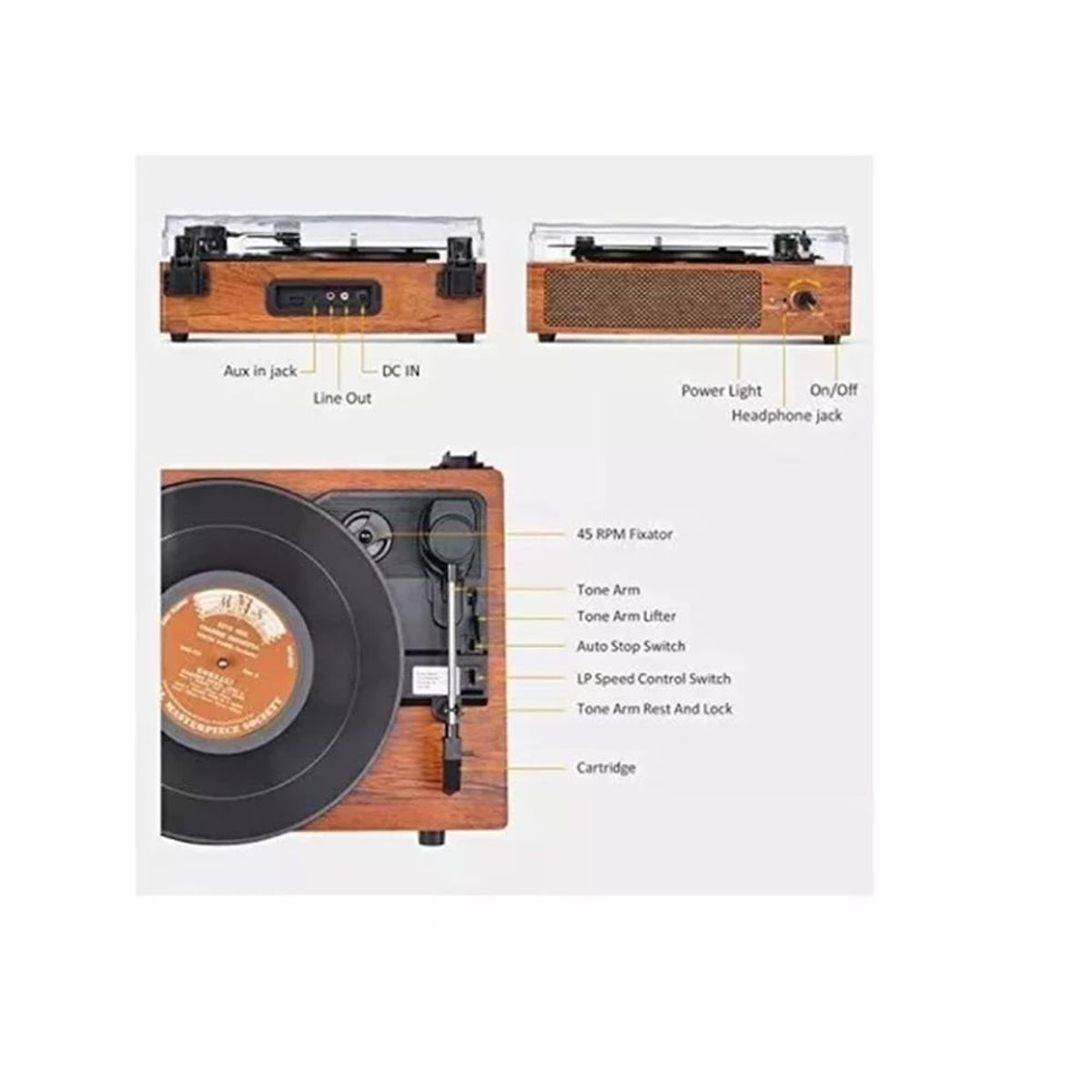 GENERICO - Tocadiscos Reproductor Discos Vinilo Bluethooth Parlante Clasico