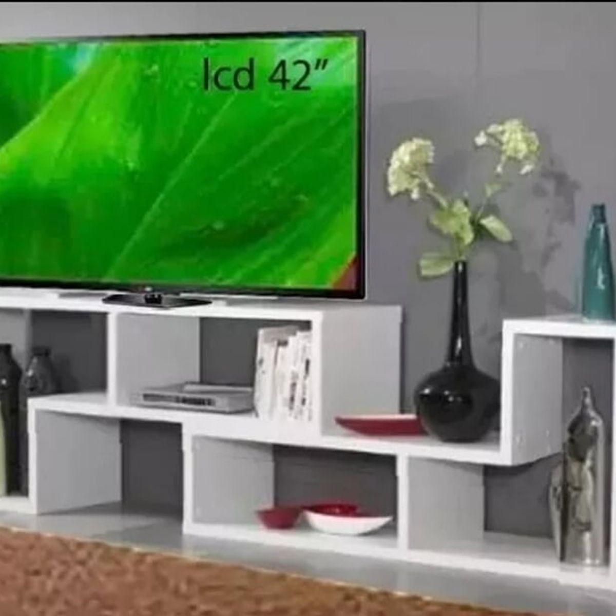 GENERICO - Mesa de tv modular moderna x2 modulos blancos multiposicion