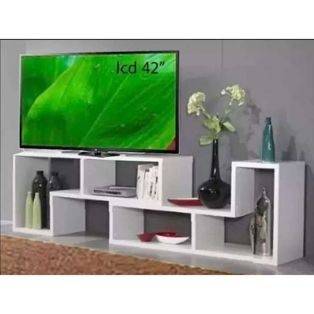 GENERICO - Mesa de tv modular moderna x2 modulos blancos multiposicion