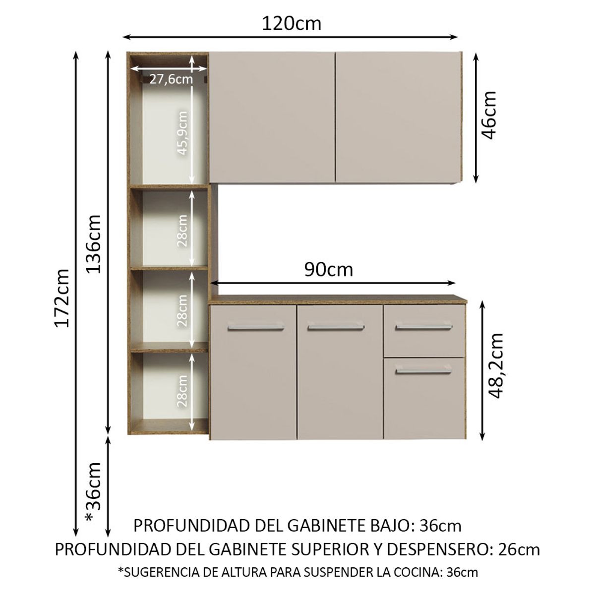 MADESA - Cocina Compacta Elevada Easy 1.20 m con Encimera