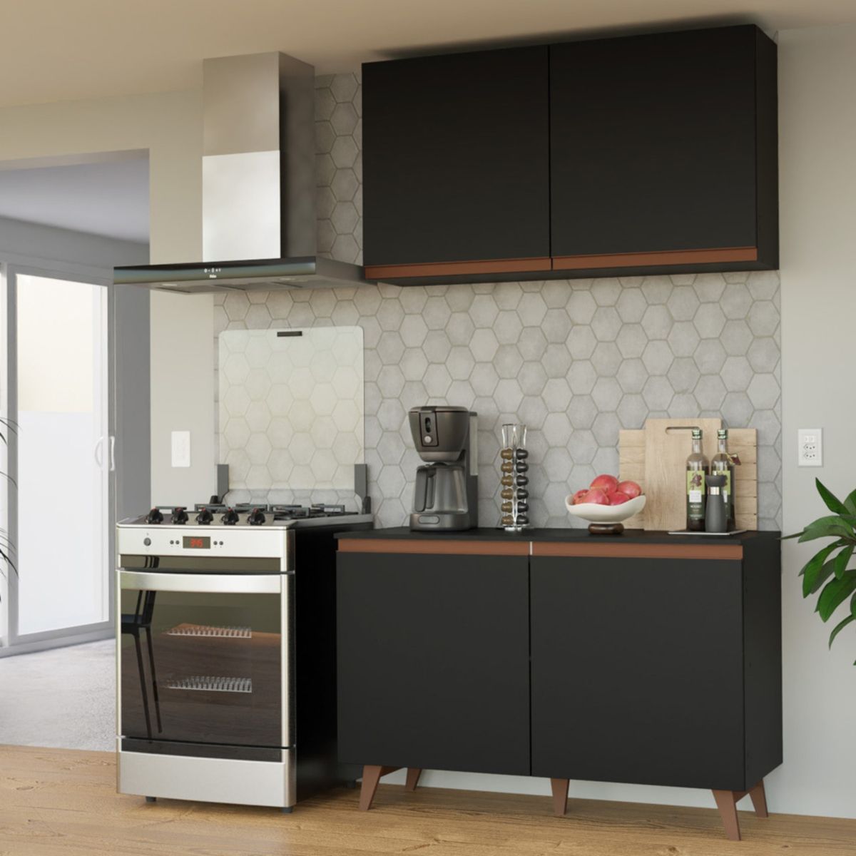 MADESA - Kit Mueble de Cocina Superior y Mueble Bajo Reims 1.20 m Negro