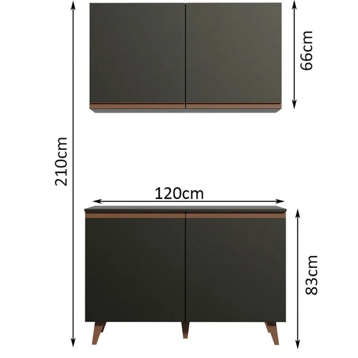 MADESA - Kit Mueble de Cocina Superior y Mueble Bajo Reims 1.20 m Negro