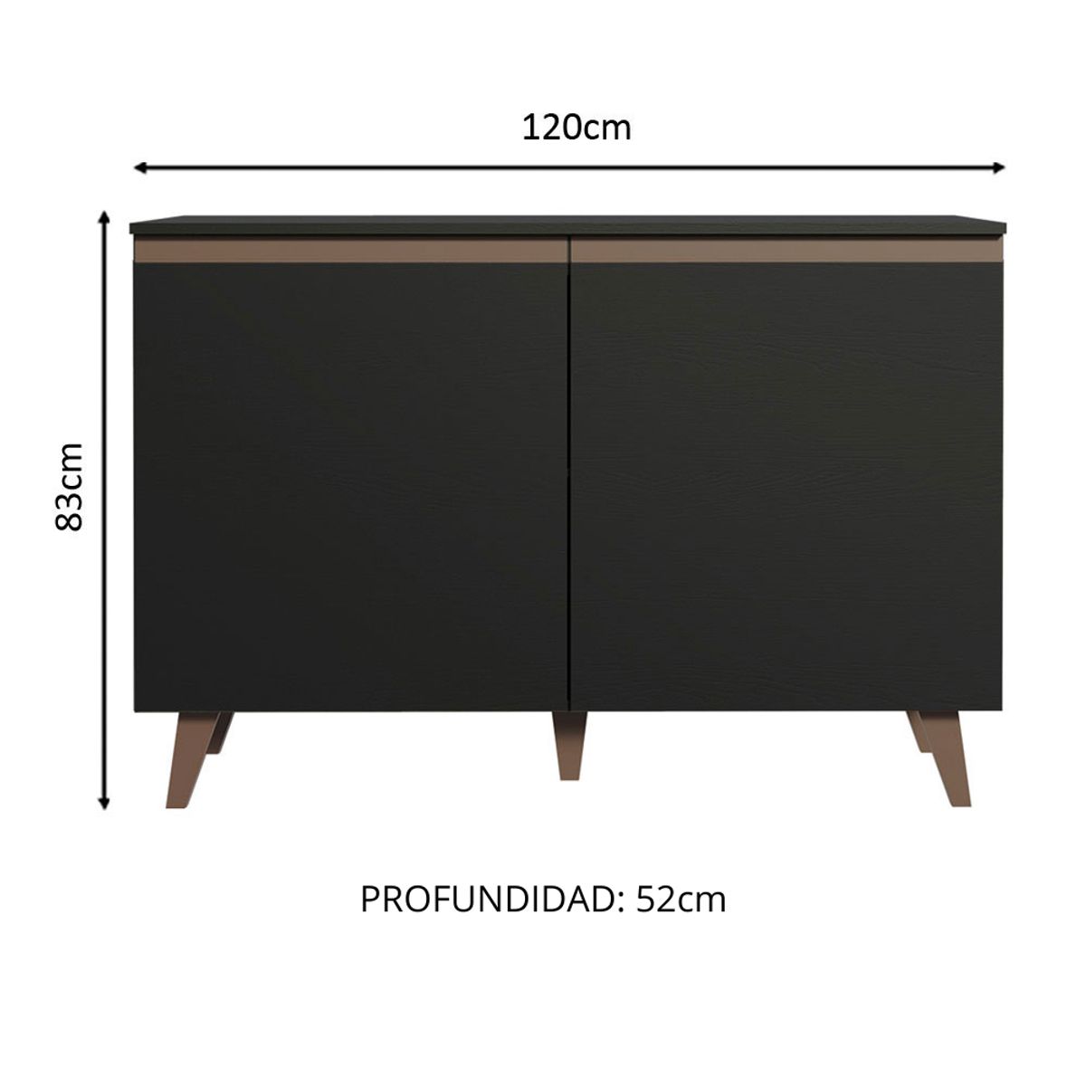 MADESA - Mueble de Cocina Bajo Reims 1.20 Metros 2 Puertas con Encimera Negro
