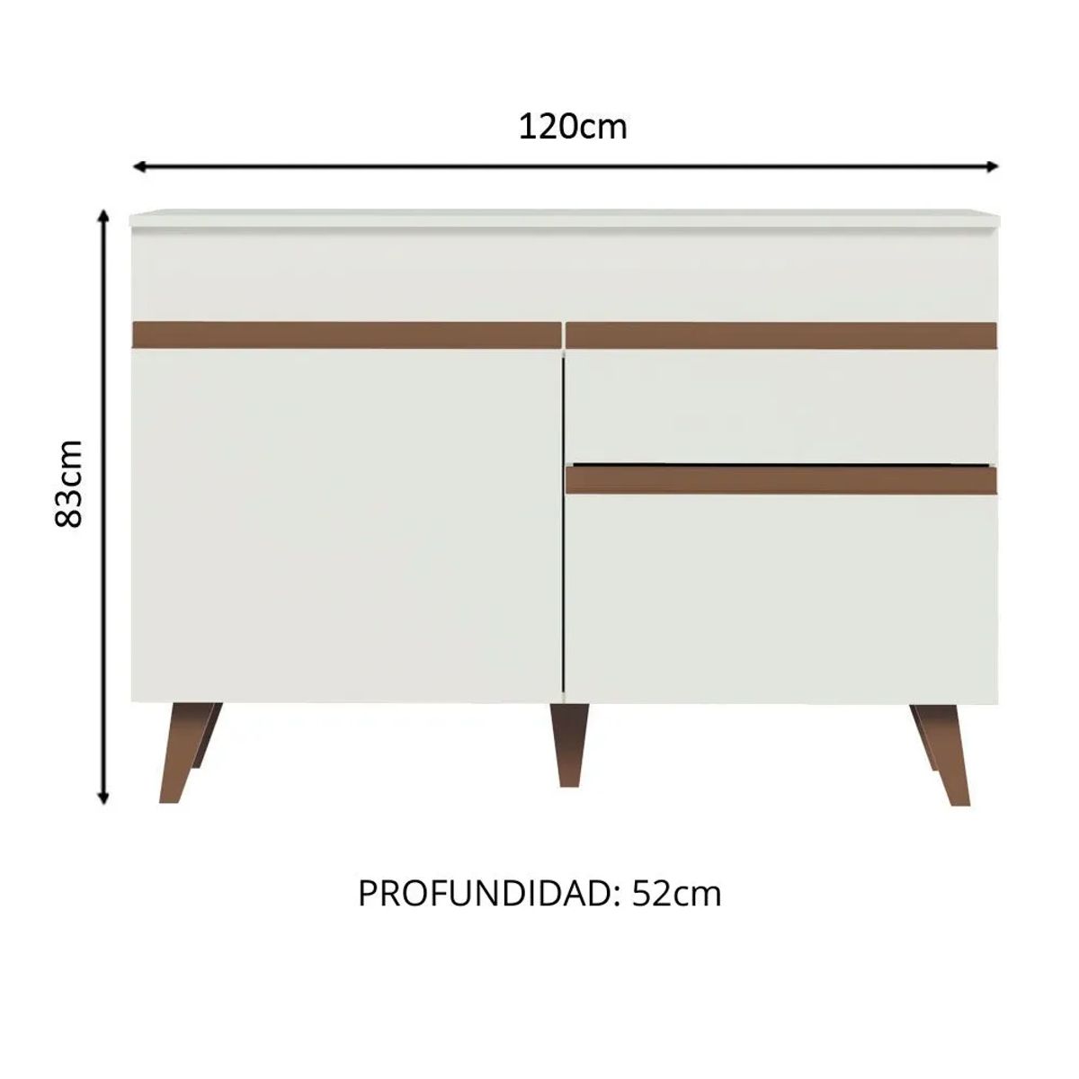 MADESA - Mueble de Cocina Bajo Reims 1.20 m 2 Puertas 1 Cajón con Encimera Blanco