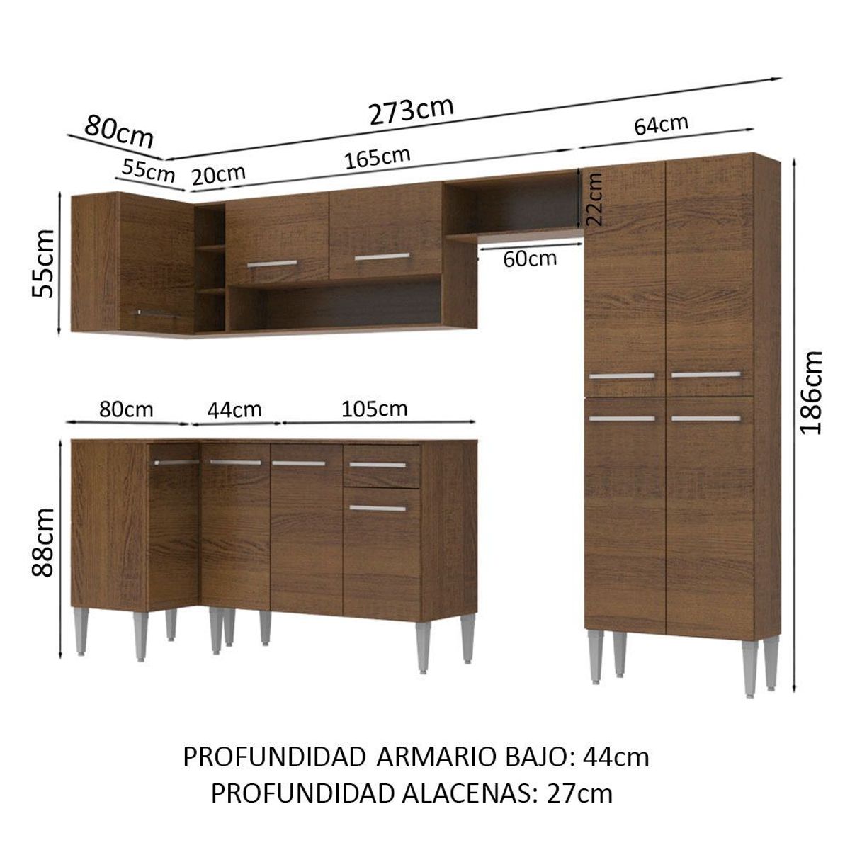 MADESA - Cocina Integral de Esquina Emilly Sun 3.50 Metros Marrón