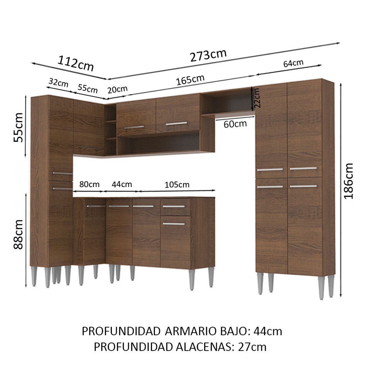 MADESA - Cocina Integral de Esquina Emilly Love 3.85 Metros Marrón