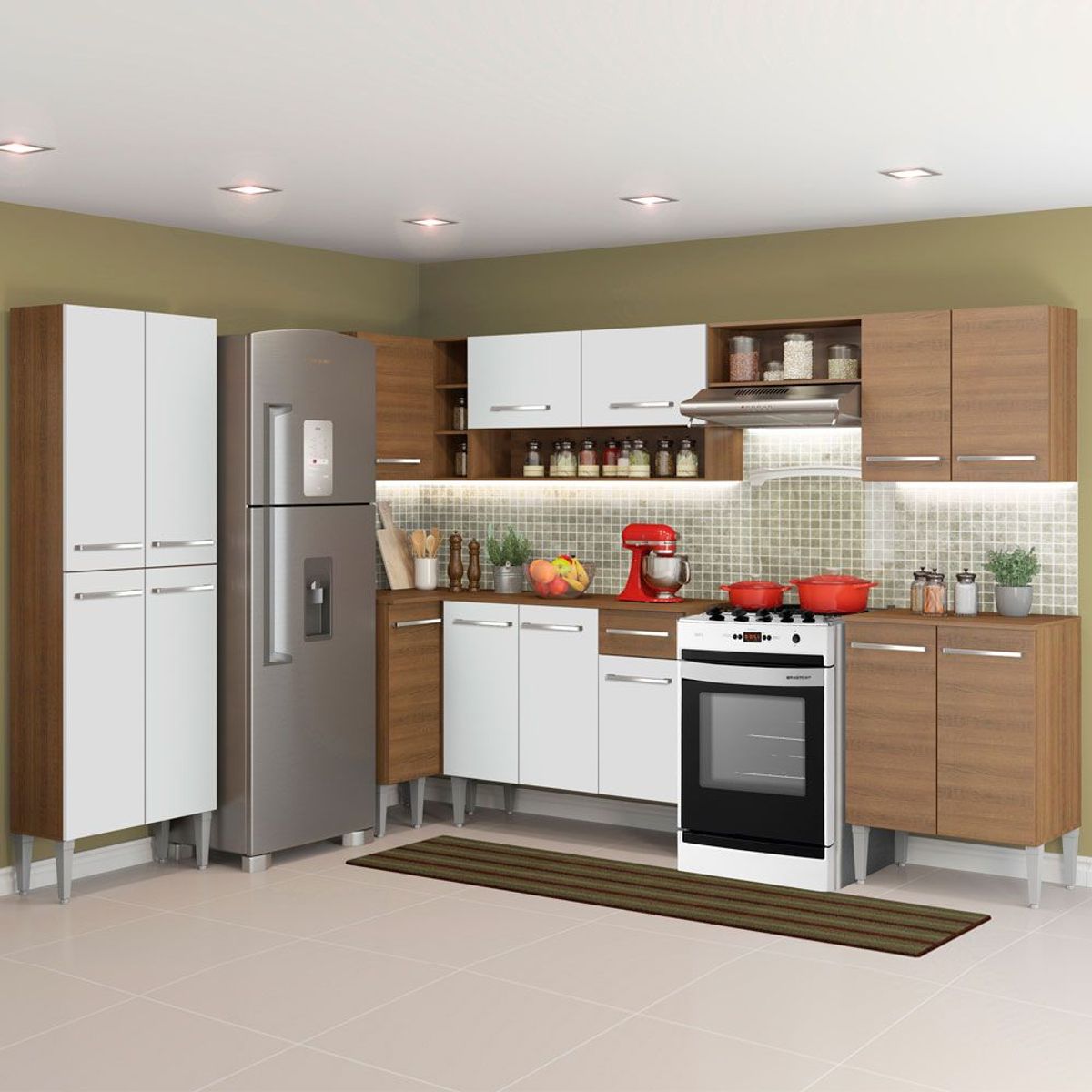 MADESA - Cocina Integral de Esquina Emilly Moon 4.80 m Marrón/Blanco
