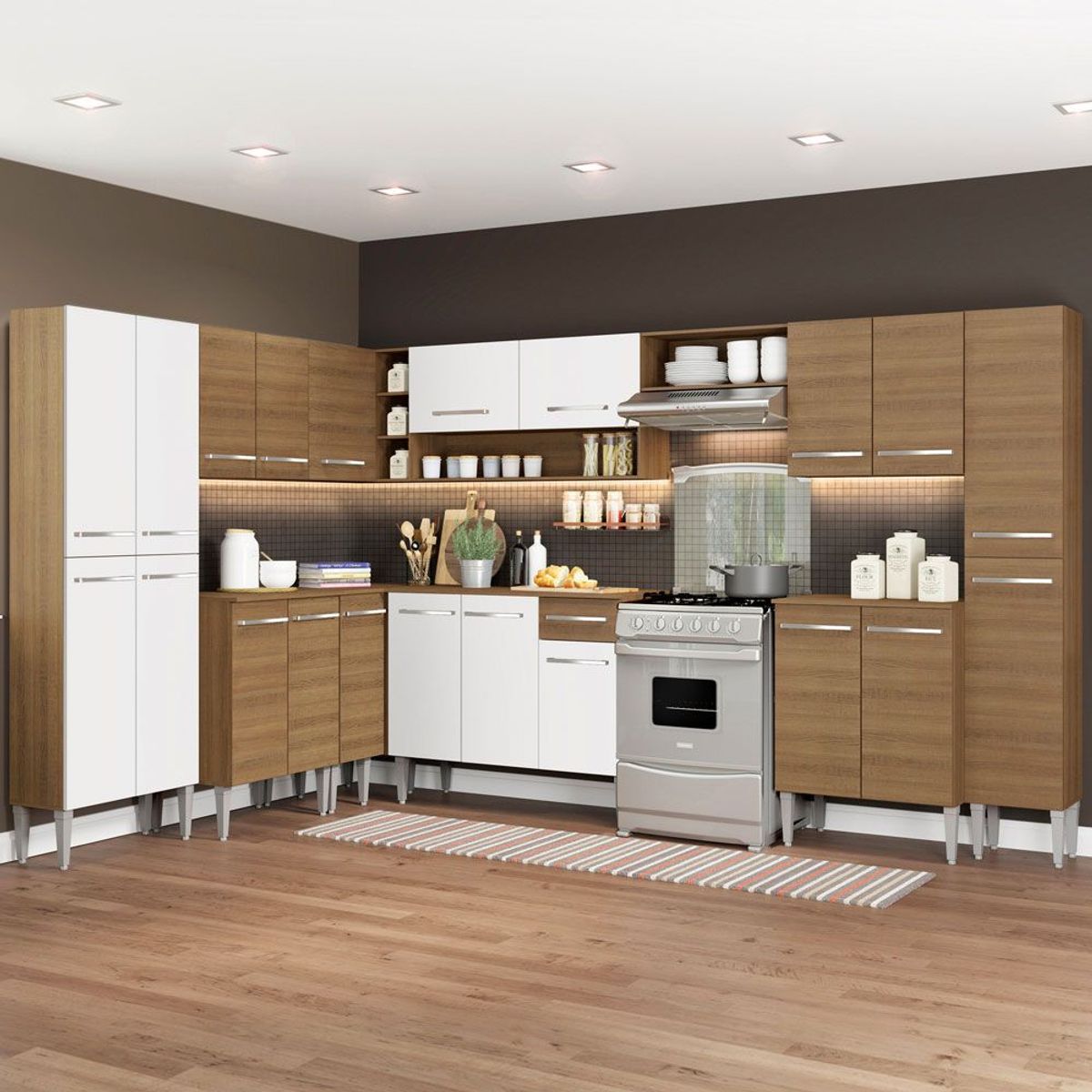 MADESA - Cocina Integral de Esquina Emilly Big 5.15 Metros Marrón/Blanco