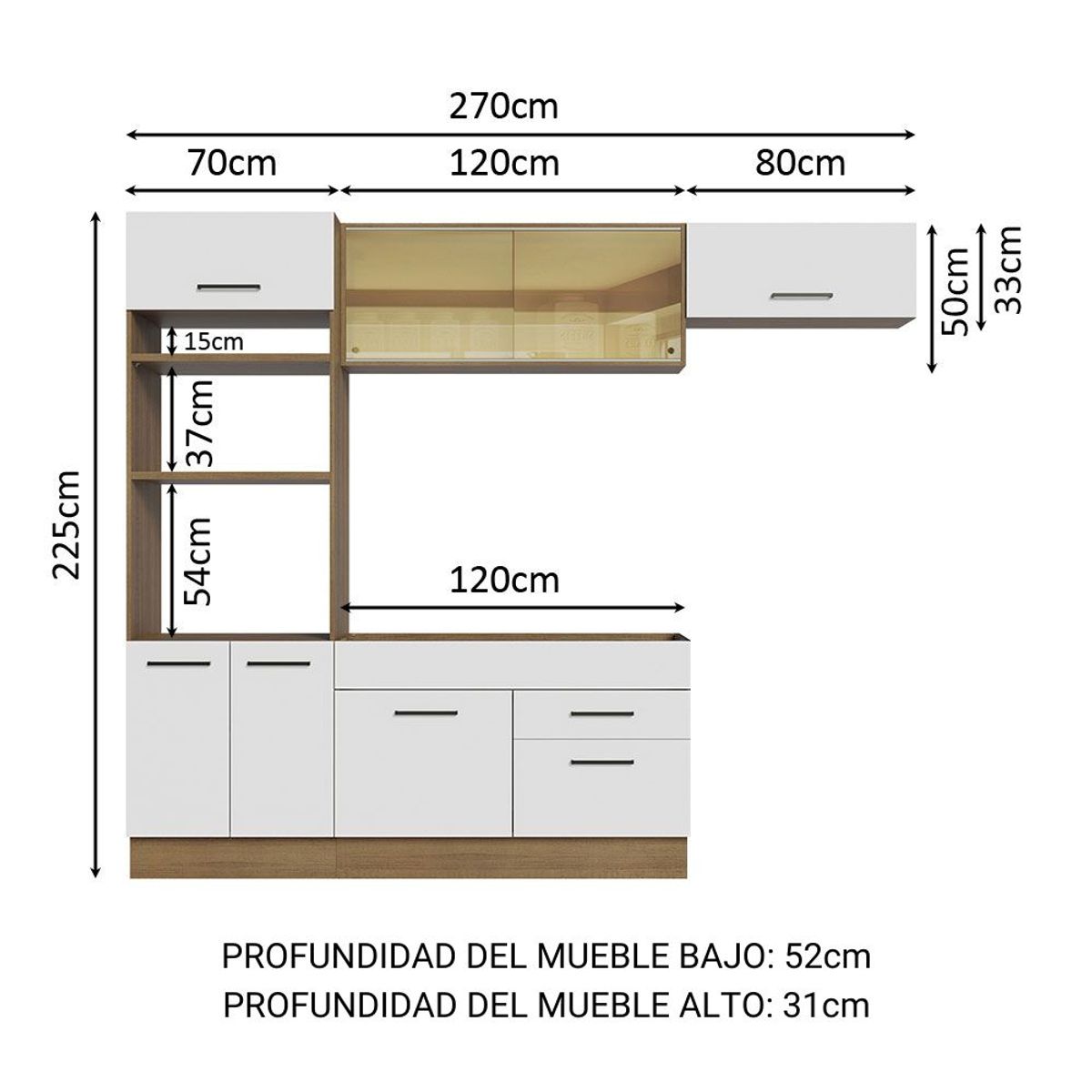 MADESA - Cocina Integral Agata 2.70 Metros Marrón/Blanco 04