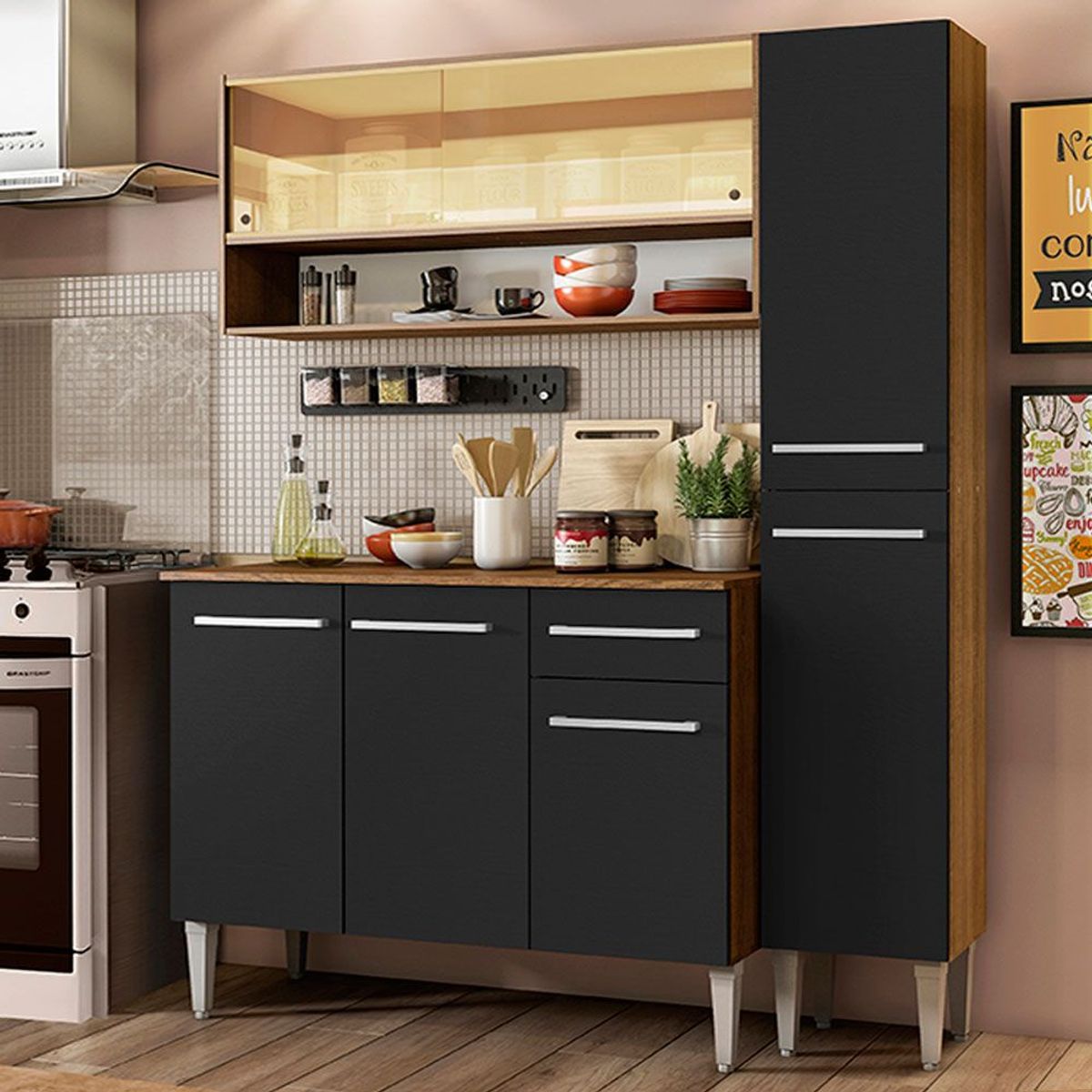 MADESA - Cocina Integral Emilly Art 1.40 Metros Marrón/Negro 04
