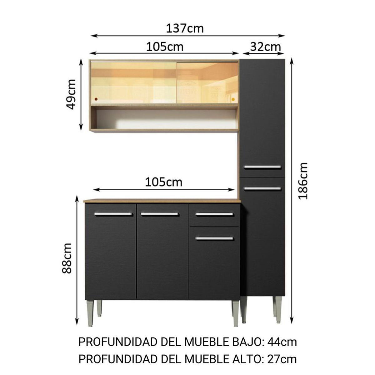 MADESA - Cocina Integral Emilly Art 1.40 Metros Marrón/Negro 04