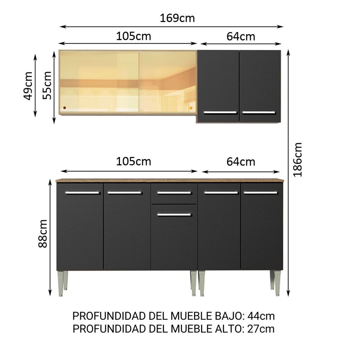 MADESA - Cocina Integral Emilly Drive 1.70 Metros Marrón/Negro 04