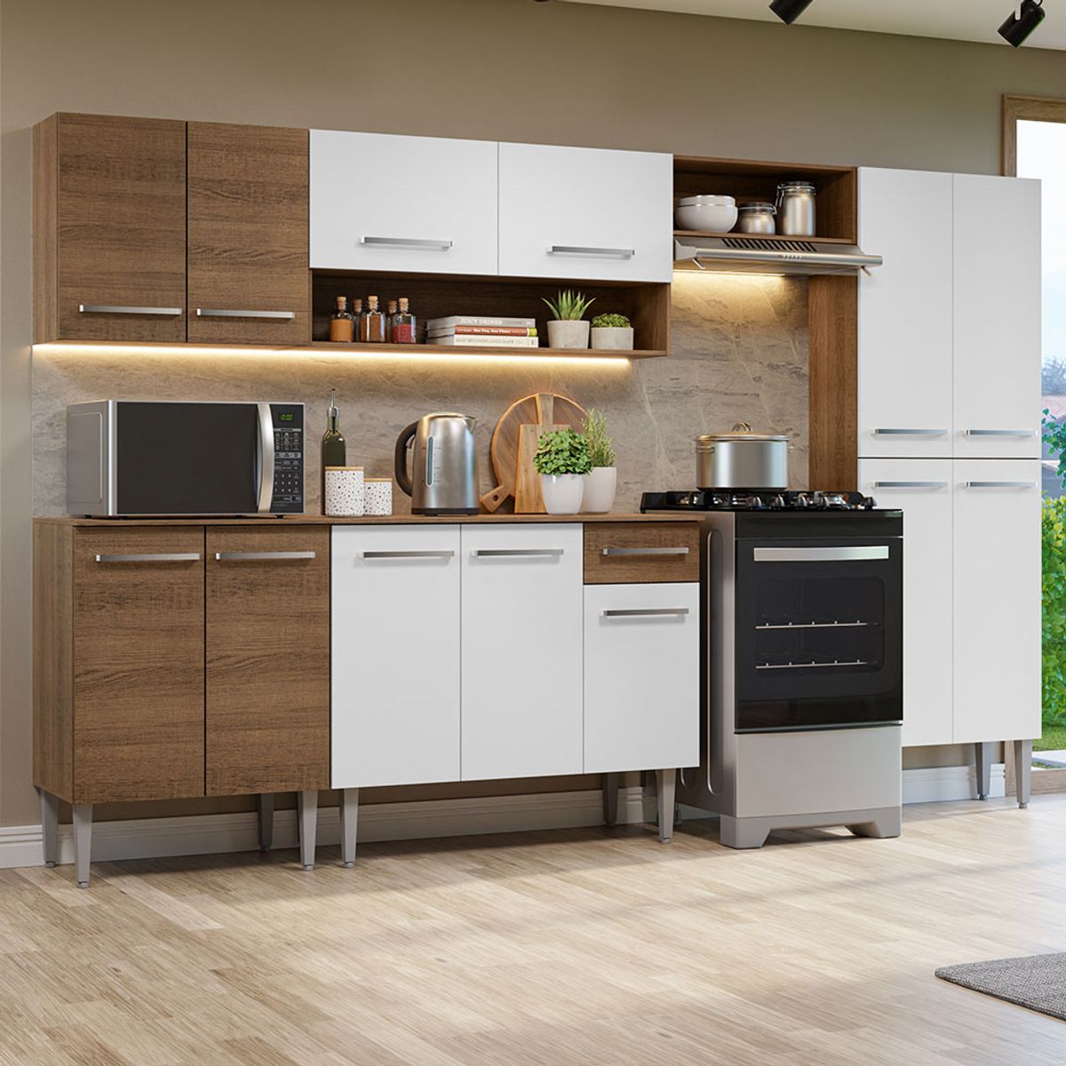 MADESA - Cocina Integral Emilly 2.90 Metros Marrón/Blanco 10