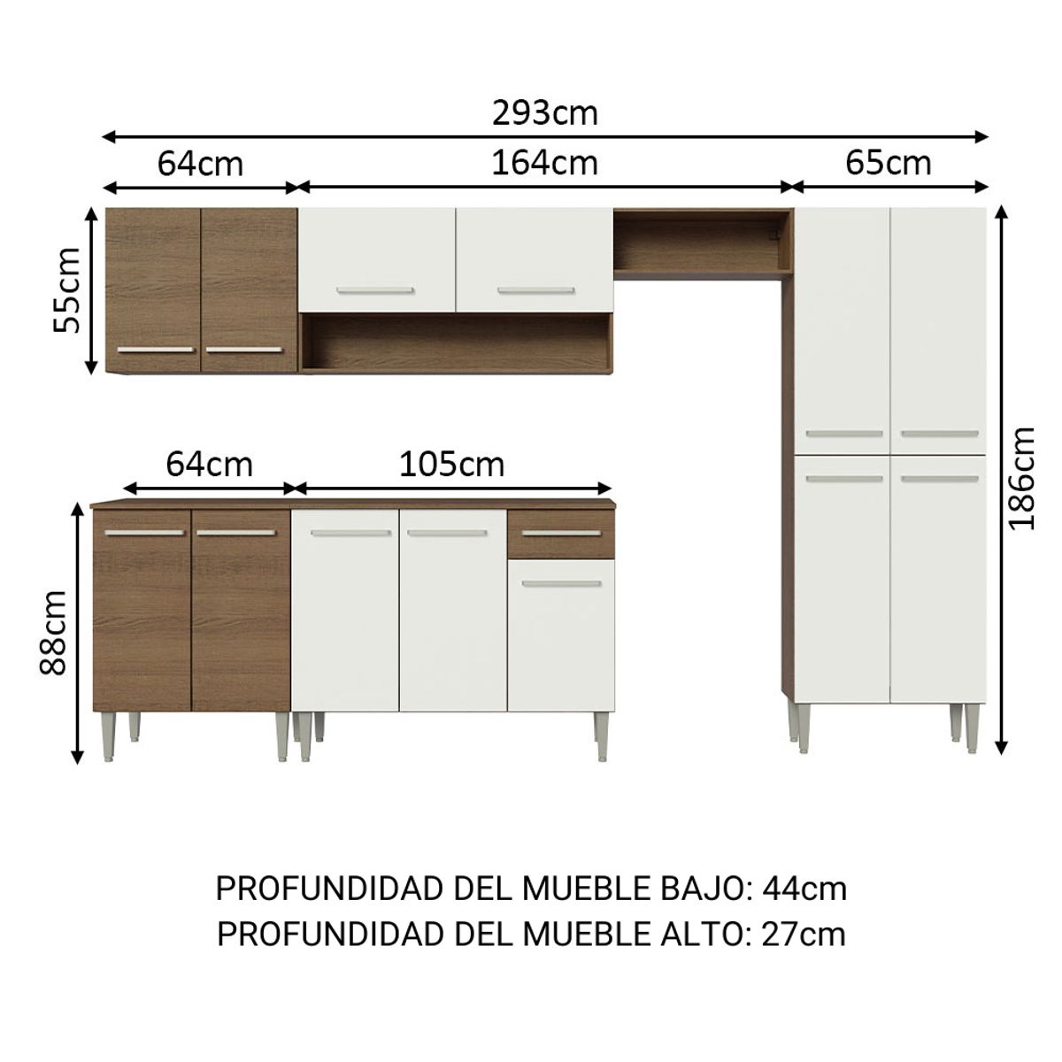 MADESA - Cocina Integral Emilly 2.90 Metros Marrón/Blanco 10