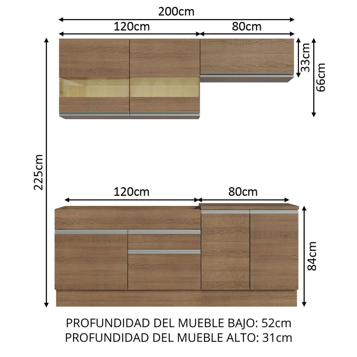 MADESA - Cocina Integral Glamy 2.00 Metros Marrón 07