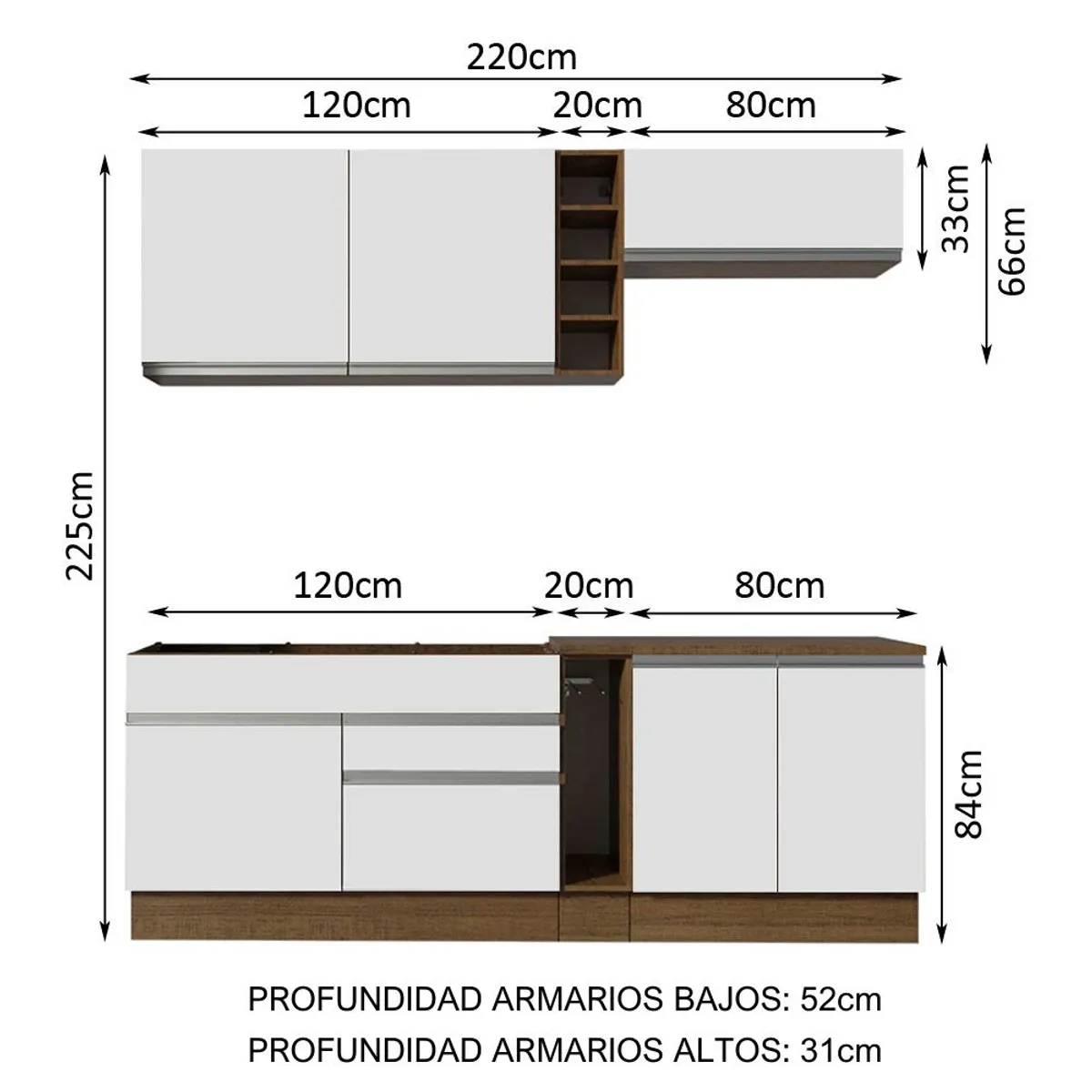 MADESA - Cocina Integral Parma 2.20 Metros Marrón/Blanco 03