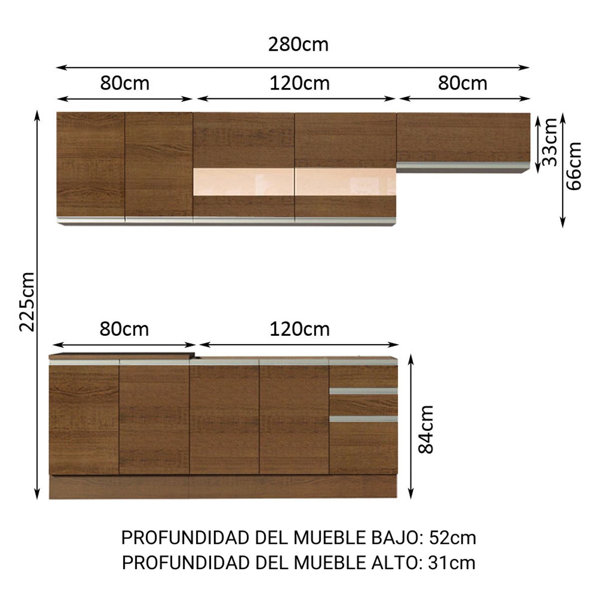 MADESA - Cocina Integral Marcela 2.80 Metros Marrón