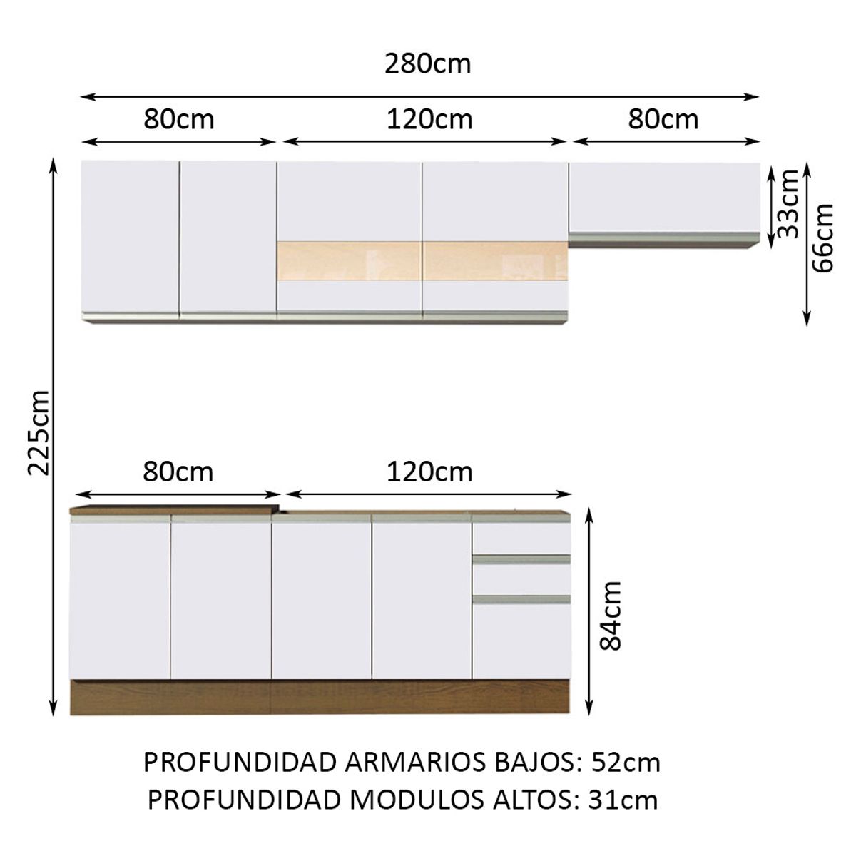 MADESA - Cocina Integral Marcela 2.80 Metros Marrón/Blanco