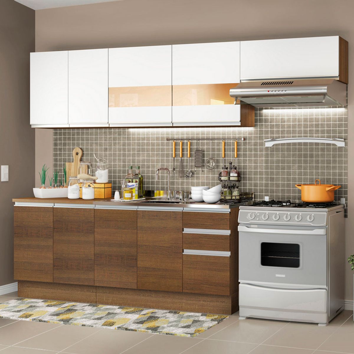 MADESA - Cocina Integral Marcela 2.80 Metros Marrón/Marrón/Blanco
